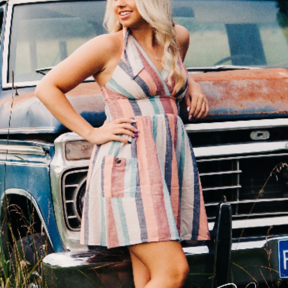 Multi-Colored Halter Tie Dress